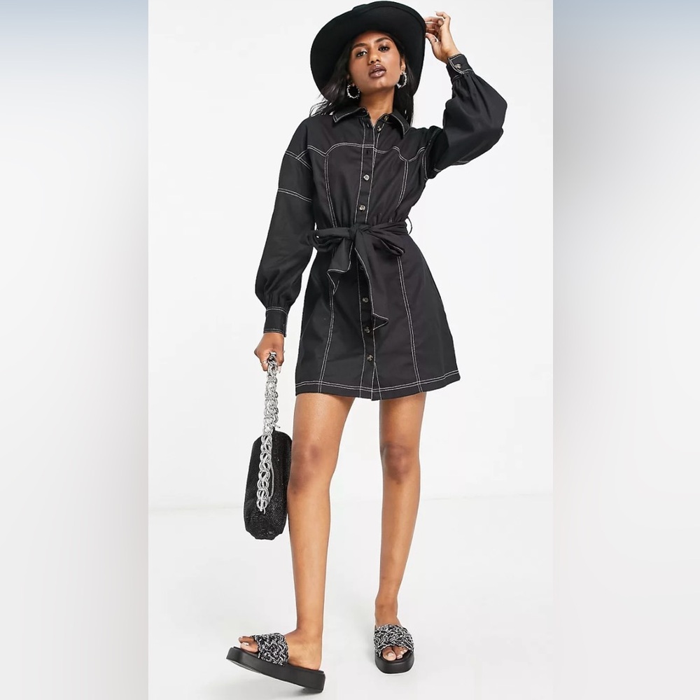 ASOS DESIGN yoke detail twill mini shirt dress in black